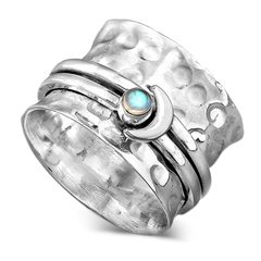 Moon and Moonstone Spinner Ring Sterling Silver