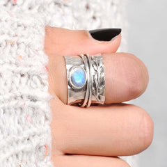 Moonstone Leaf Spinner ring Sterling Silver