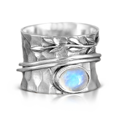 Moonstone Leaf Spinner ring Sterling Silver