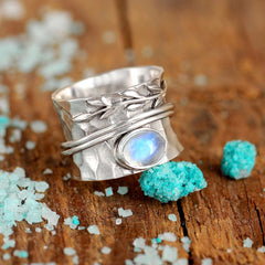 Moonstone Leaf Spinner ring Sterling Silver