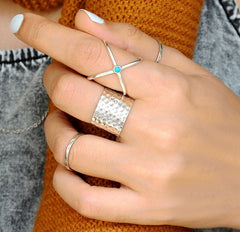 Criss Cross Ring with Turquoise Sterling Silver