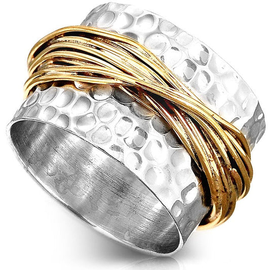 Sterling Silver & Gold Wide Band Statement Ring