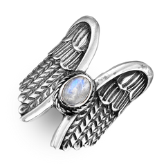 Angel Wings Moonstone Silver Ring