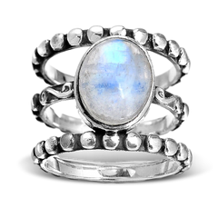 Large Rainbow Moonstone Ring Sterling Silver