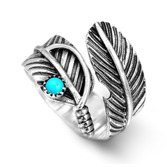 Feather Ring with Turquoise Stone Sterling Silver