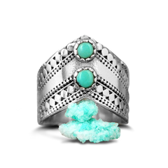 Chevron Boho Ring with Green Turquoise Sterling Silver