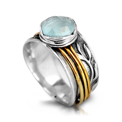 Aquamarine Spinner Ring Inspired by Nature Sterling Silver