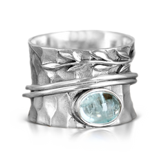 Aquamarine Leaf Spinner Ring Sterling Silver