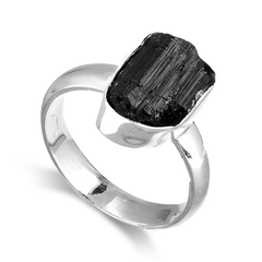 Raw Black Tourmaline Ring Sterling Silver