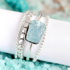 Aquamarine Stacking Ring Set Sterling Silver