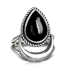 Black Tourmaline Moon Ring Sterling Silver