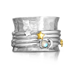 Fidget Ring Moon Moonstone and Stars Sterling Silver