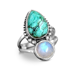 Moonstone and Turquoise Ring Sterling Silver