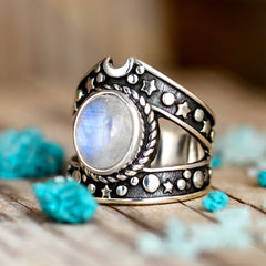 Celestial Moonstone Ring Sterling Silver