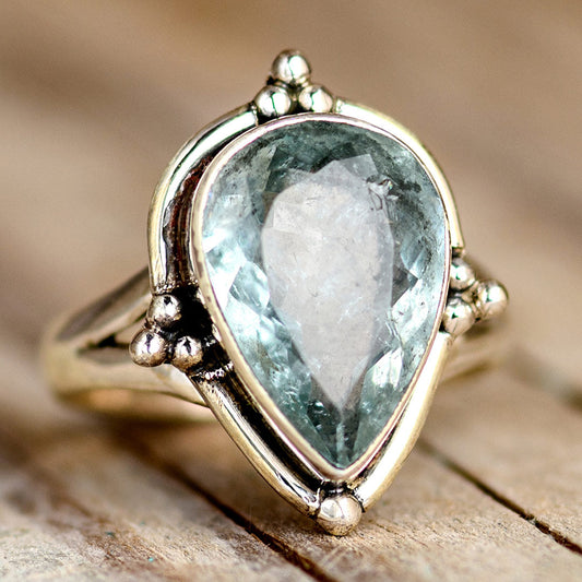 Teardrop Aquamarine Ring Sterling Silver