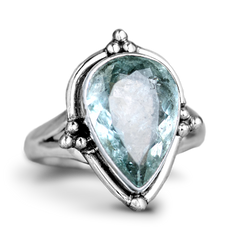 Teardrop Aquamarine Ring Sterling Silver