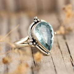 Teardrop Aquamarine Ring Sterling Silver