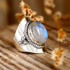 Boho Moonstone Ring Sterling Silver