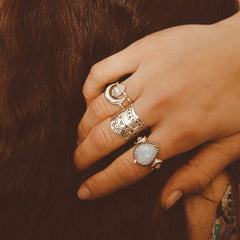 Healing Crystal Point Moonstone Moon Ring Sterling Silver