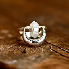 Healing Crystal Point Moonstone Moon Ring Sterling Silver