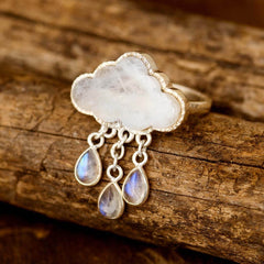 Cloud and Raindrops Moonstone Ring Sterling Silver