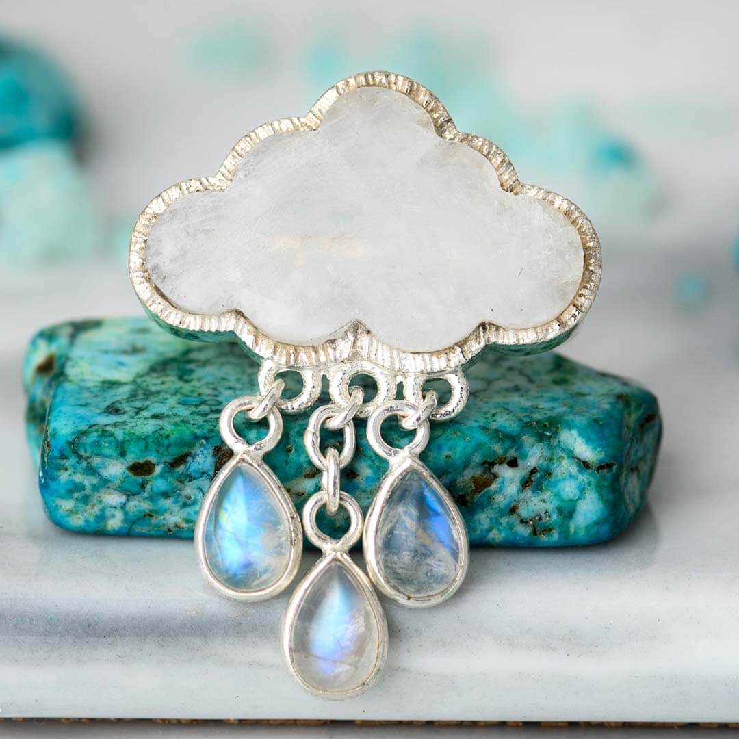 Cloud and Raindrops Moonstone Ring Sterling Silver