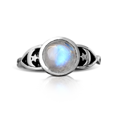 Moonstone Stars Moon Ring Sterling Silver