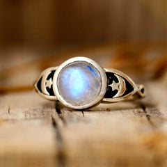 Moonstone Stars Moon Ring Sterling Silver