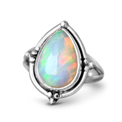 Opal Teardrop Ring Sterling Silver