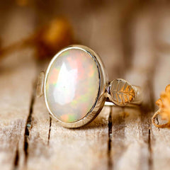 Opal Leaf Ring Sterling Silver