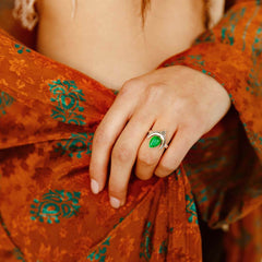 Boho Malachite Moon Ring Sterling Silver