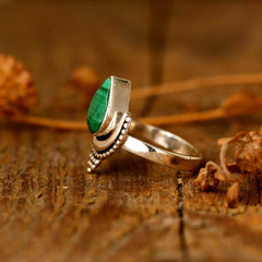 Boho Malachite Moon Ring Sterling Silver