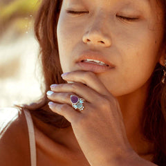 Aquamarine & Amethyst Stars and Moon Ring