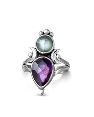 Aquamarine & Amethyst Stars and Moon Ring