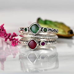 Ruby and Emerald Stackable Ring Set