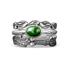 Leaves Stackable Ring Set with Malachite