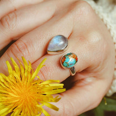 Oyster Copper Turquoise and Moonstone Ring