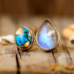 Oyster Copper Turquoise and Moonstone Ring