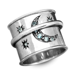 Aquamarine Stars and Moon Fidget Ring