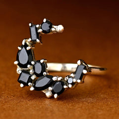 Black Onyx Moon Ring