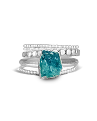 Raw Apatite Silver Stacking Ring Set