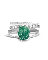 Raw Green Aventurine Silver Stacking Ring Set