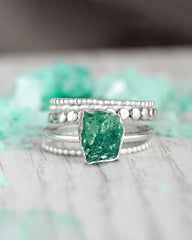 Raw Green Aventurine Silver Stacking Ring Set