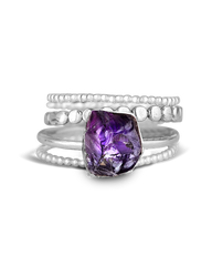 Raw Amethyst Silver Stacking Ring Set