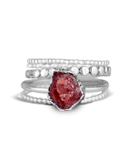 Raw Strawberry Quartz Silver Stacking Ring Set