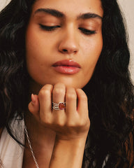 Raw Strawberry Quartz Silver Stacking Ring Set