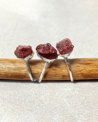 Raw Strawberry Quartz Silver Stacking Ring Set