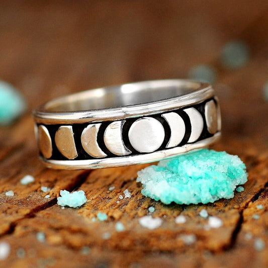 Moon Phase Spinner Ring Sterling Silver