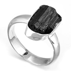 Raw Black Tourmaline Ring Sterling Silver