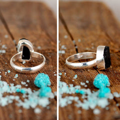 Raw Black Tourmaline Ring Sterling Silver